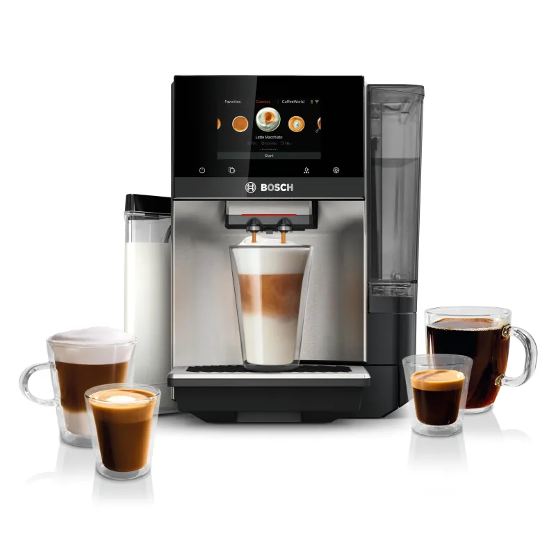Bosch Fully Automatic Coffee and Espresso Machine - 36 Drinks, Double Cup Barista Style Super Coffee Maker - Touchscreen, Large Bean Capacity - Easy Clean, Maintenance - Stainless Steel - TQU60703