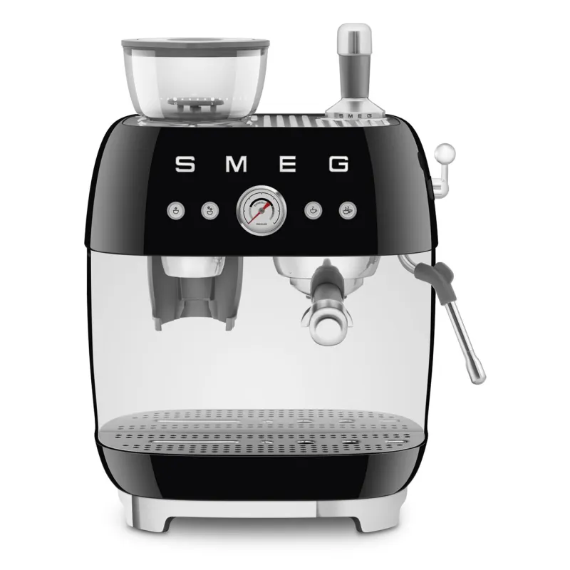 Smeg EGF03 Semi-Automatic Espresso Machine with Built-In Grinder, Dual Thermoblock, 50’s Retro Style – Black (120 V)