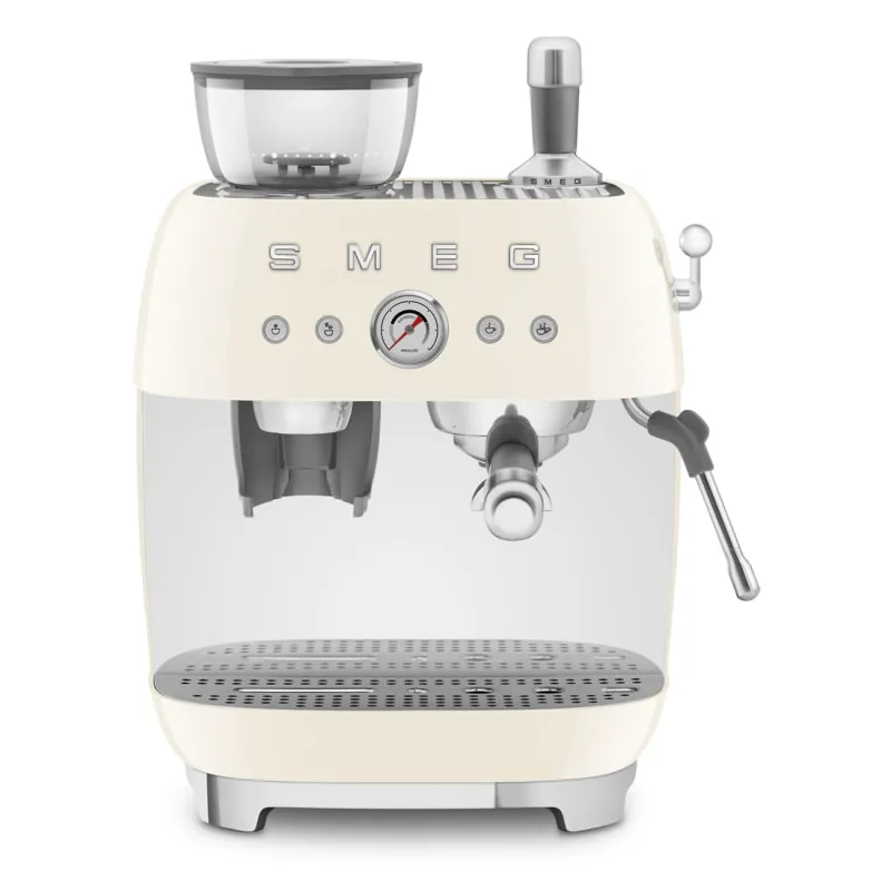 Smeg EGF03 Semi-Automatic Espresso Machine with Built-In Grinder, Dual Thermoblock, 50’s Retro Style – Cream (120 V)